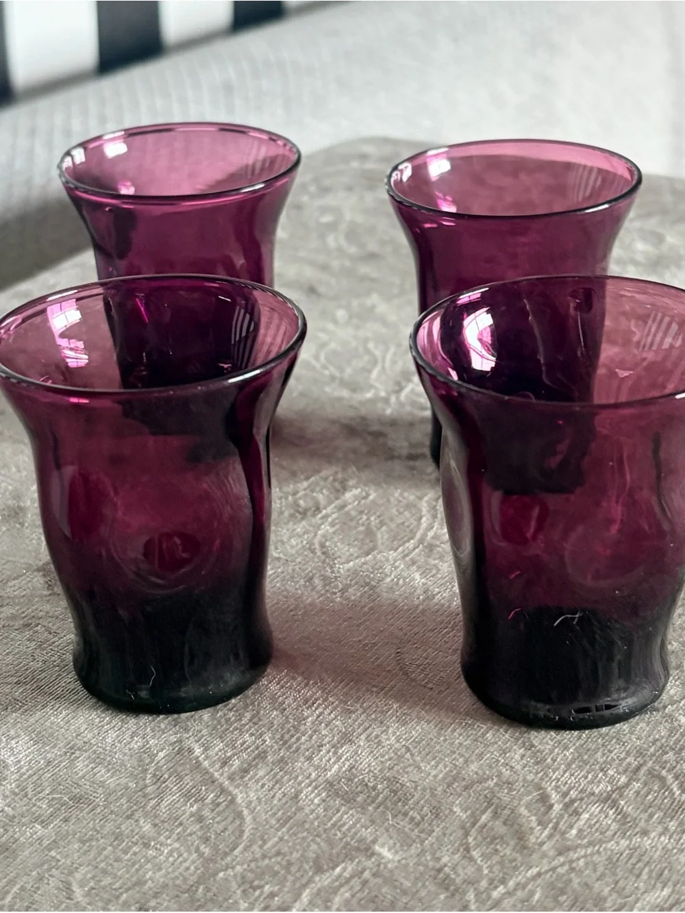 Cambridge Glass 1930s Mulberry Amethyst Pinch Tumblers Cordial Glasses Set of 4